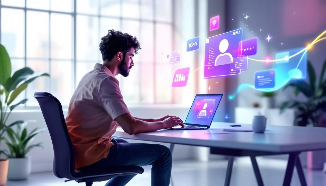 A creative professional working with a virtual assistant to enhance productivity.