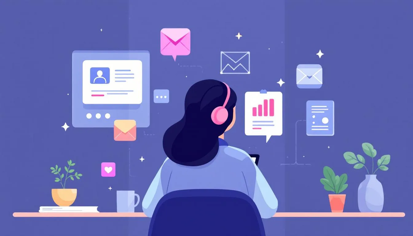 A visual representation of a virtual assistant at work, managing tasks with empathy and efficiency.